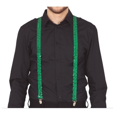 Carnaval verkleed bretels - pailletten groen - volwassenen/heren/dames