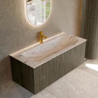 Badmeubel Mondiaz Kurve-Dlux | 110 cm | Meubelkleur Shadow | Wastafelkleur Nata | Solid surface | Wasbak midden spoelbak | 1 kraangat
