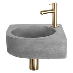 Differnz Cleo fonteinset - 31.5x31.5x10cm - Kwartrond - 1 kraangat - Recht matte goude kraan - Beton Grijs 38.401.31
