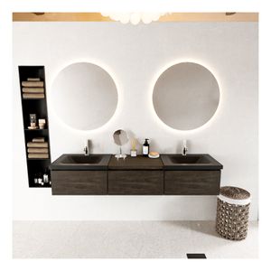 Mondiaz Bukla 180cm badmeubel met module 60 kleur dark brown met 3 lades en wastafel dubbel 2 kraangaten kleur urban