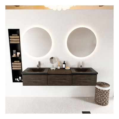 Mondiaz Bukla 180cm badmeubel met module 60 kleur dark brown met 3 lades en wastafel dubbel 2 kraangaten kleur urban