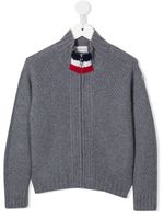 Moncler Enfant cardigan zippé à patch logo - Gris