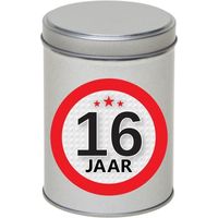 Cadeau/kado zilver rond blik 16 jaar 13 cm   - - thumbnail