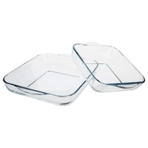 Ovenschaal set 2x stuks vierkant - Transparant - Glas - 22 en 28 cm