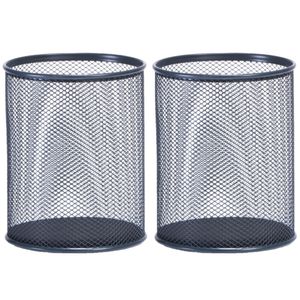 2x Stuks kleine bureau prullenbakjes antraciet grijs van draadmetaal/mesh 11 x 13,5 cm