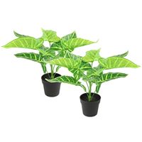 Kunstplant Alocasia in bloempot - 2x - Groen - 15 x 32 cm