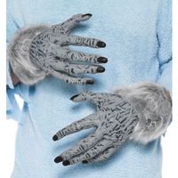 Weerwolf handschoenen grijs met nepbont voor volwassenen - thumbnail