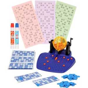 Bingo spel gekleurd/oranje complete set nummers 1-90 met molen/148x bingokaarten/2x stiften   -