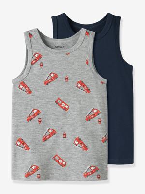 Set van 2 hemdjes brandweerman jongen NAME IT gemêleerd grijs