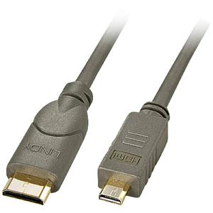 LINDY 41340 HDMI-kabel HDMI Aansluitkabel HDMI-mini-C-stekker, HDMI-micro-D-stekker 0.50 m Zilver-grijs 4K UHD, OFC-kabel, Rond, Afgeschermd (dubbel), Extreem