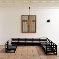 11-delige Loungeset massief grenenhout zwart