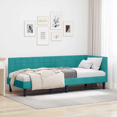 Hoekbedframe met hoofdeinde Turquoise 80 x 200 cm Fluweel