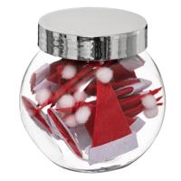 Mini kerstmutsen decoraties - 18x stuks - in glazen pot - 5 cm - polyester - hobby deco Mini kerstmutsen decoraties - 18x stuks - in glazen pot - 5 cm - polyester - hobby deco