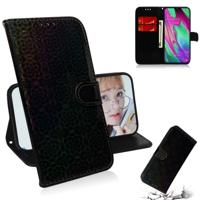 Voor Galaxy A40 effen kleur kleurrijke magnetische Buckle horizontale Flip PU lederen draagtas met houder & kaartsleuven & portemonnee & Lanyard (zwar
