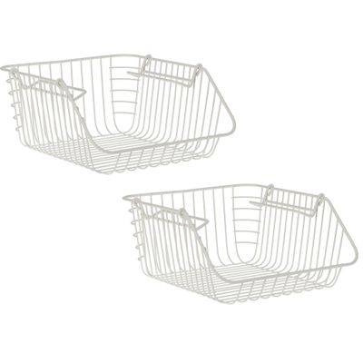 Set van 4x stuks witte opberg/opruim mandjes stapelbaar 29 x 27 x 14 cm Set van 4x stuks witte opberg/opruim mandjes stapelbaar 29 x 27 x 14 cm