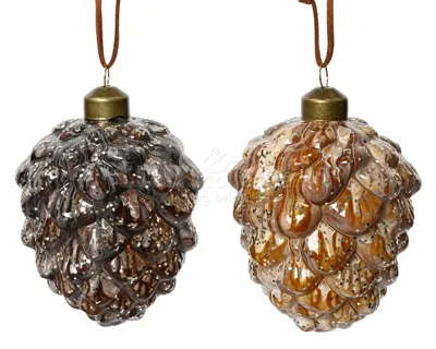 Kerstornament Dennenappel Glas Assorti 1st