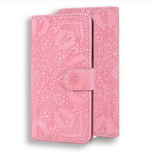 iPhone 15 Pro hoesje - Bookcase - Pasjeshouder - Portemonnee - Mandalapatroon - Kunstleer - Roze