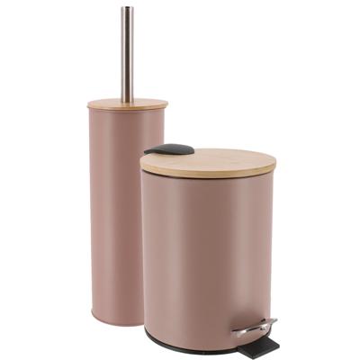 Tendance Badkamerset prullenbak en toiletborstel - Bamboo vibe - soft close - taupe - 3 liter - met