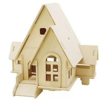 3D bouwpakket - huis met puntdak - 22 x 17 x 20 cm - triplex hout - knutselpakket