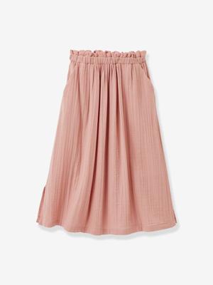 Lange rok van biologisch katoenen gaas lichtroze