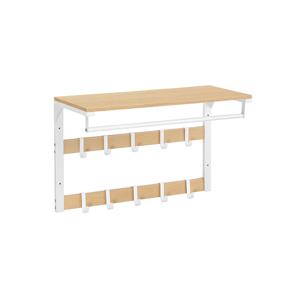 Wandkapstok met plank en 10 afneembare haken, Eiken + Wit / 30 x 65 x 42 cm