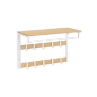 Wandkapstok met plank en 10 afneembare haken, Eiken + Wit / 30 x 65 x 42 cm