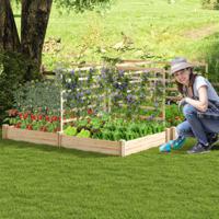 Plantenbak met 3 Houten Hekjes met Open Bodem 2 Bloembakken voor Buiten voor Klimplanten Verhoogd Tuinbed Rotbestendig