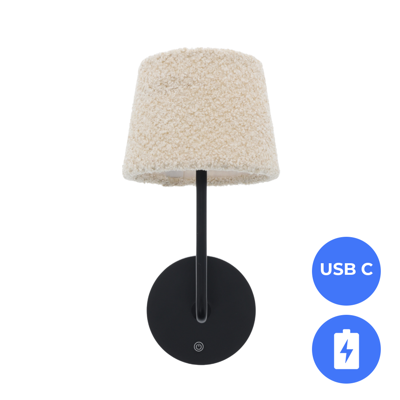 Oplaadbare Bedlamp met ACCU Dimbaar USB-C CCT 3Watt ZWART - Teddy stof crème