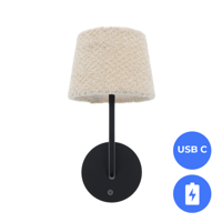 Oplaadbare Bedlamp met ACCU Dimbaar USB-C CCT 3Watt ZWART - Teddy stof crème