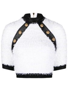 Balmain veste crop en tweed à manches courtes - Blanc