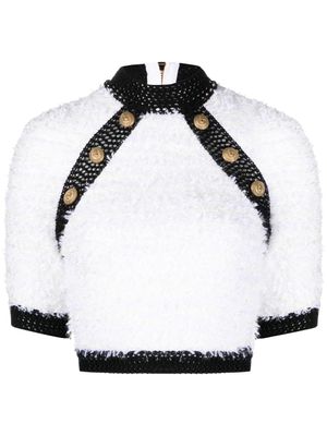 Balmain veste crop en tweed à manches courtes - Blanc