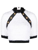 Balmain veste crop en tweed à manches courtes - Blanc