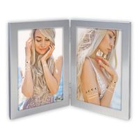 Dubbele metalen fotolijst zilver verticaal geschikt voor een foto van 13 x 18 cm - Fotolijsten - thumbnail