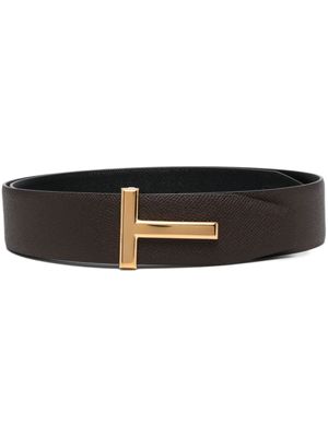 TOM FORD ceinture réversible à plaque logo T - Marron