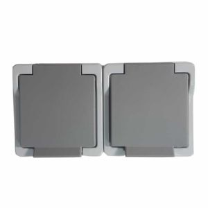 waterdicht stopcontact dubbel horizontaal grijs 106560 Presto Vedder