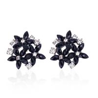 Zircon Rhinestone 3 bloem Stud Oorbellen mode voor vrouwen sieraden metaal kleur: zwart