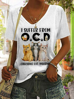 Fun Animal Design Loose V-Neck Knitted T-Shirt - thumbnail