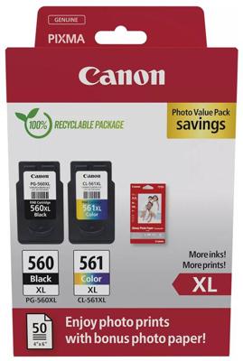Canon photo value pack 1 x PG-560XL + 1 x CL-561XL, 300 - 400 pagina&apos;s, OEM 3712C008, 4 kleuren