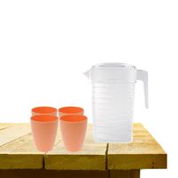Set van 1x waterkan 1 liter met 4x drinkbekers kunststof oranje - Schenkkannen - thumbnail