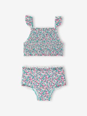 Bikini voor meisjes met smokwerk aan de top blauwgroen