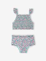 Bikini voor meisjes met smokwerk aan de top blauwgroen