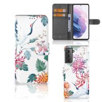 Samsung Galaxy S21 Plus | Telefoonhoesje | Met pasjeshouder | Bird Flowers