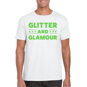 Bellatio Decorations Verkleed T-shirt heren - glitter and glamour - wit - groen glitter - carnaval 2XL  -