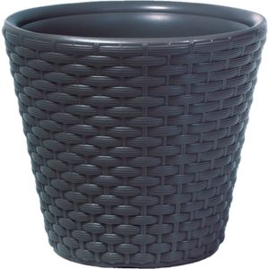 Kunststof Rato rotan bloempot/plantenpot antraciet 40 cm   -