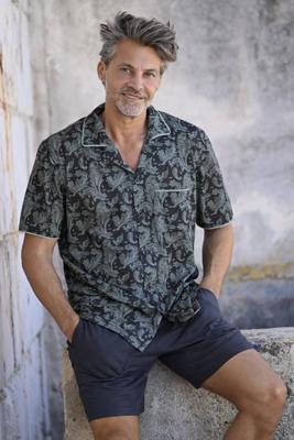 Heren doorknoopshortama blauw paisley