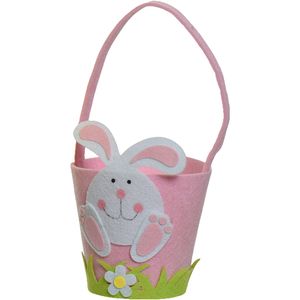 Paasmandje met Paashaas - vilt - roze - D15 x H31 cm