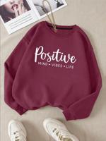 Letter Graphic Thermal Lined Sweatshirt | White Casual Pullover Red / S