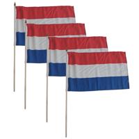 Luxe grote zwaaivlaggen Nederland - 4x - 30 x 45 cm - op lange stok - feestartikelen
