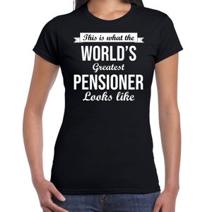 This is what the worlds greatest pensioner looks like/ pensioen cadeau t-shirt / shirt zwart dames