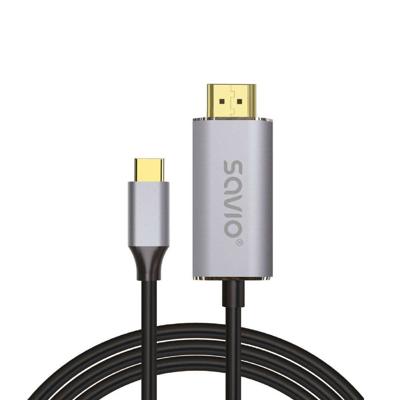 USB-C naar HDMI 2.0B kabel, 2m, zilver/zwart, gouden tips, SAVIO CL-171
